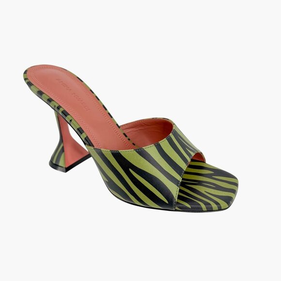 Amina Muaddi Lupita Green Zebra Mule Slide Sandals Heels Size 37.5 US 7.5 Women - Picture 10 of 15